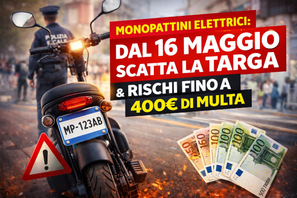 Monopattini elettrici: dal 16 maggio obbligo di targa (e rischi fino a 400€ di multa)